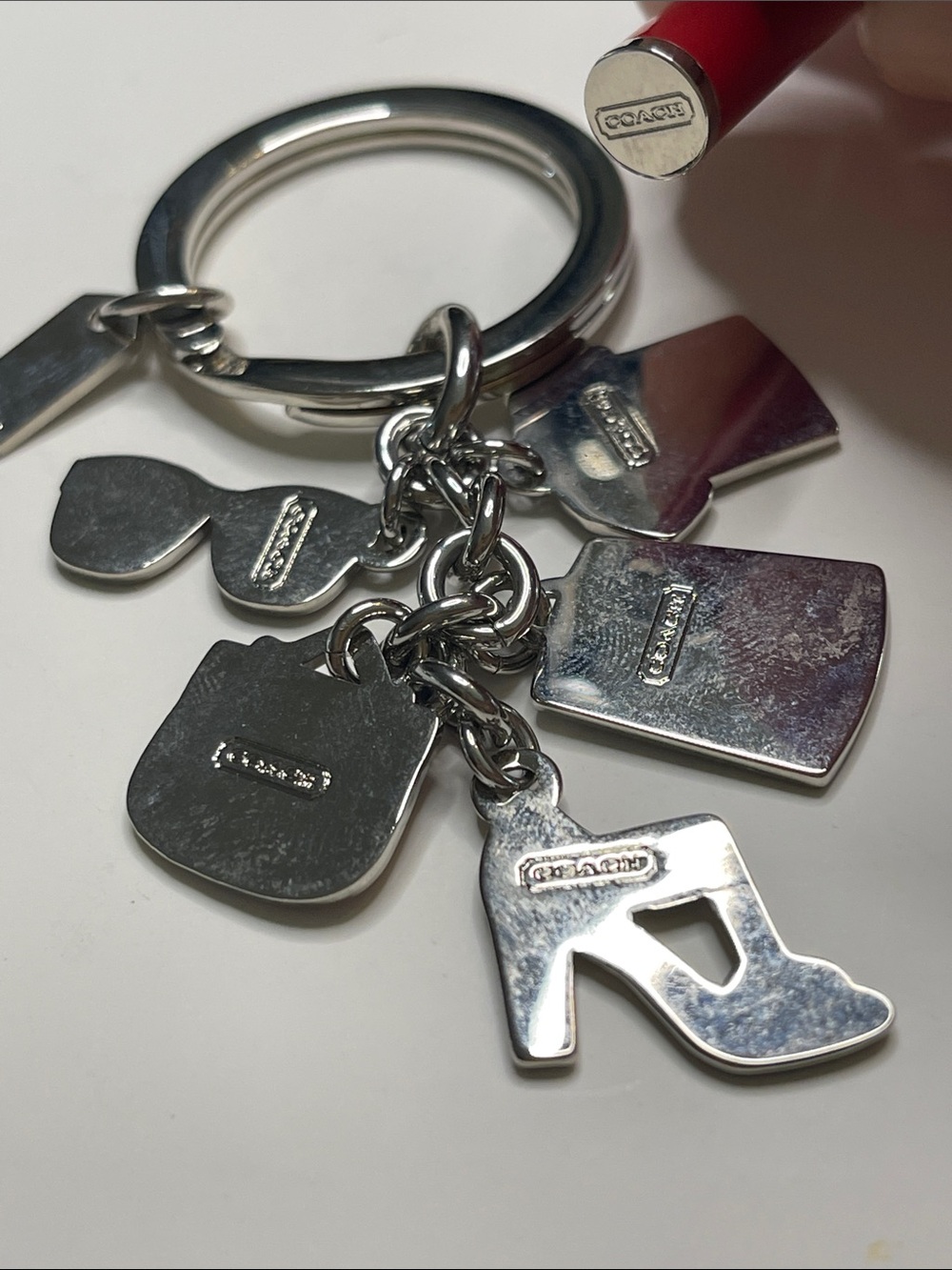 Coach Red, Purple & Tan Enamel Charm Key Ring and Coach Pen - Picture 5 of 7